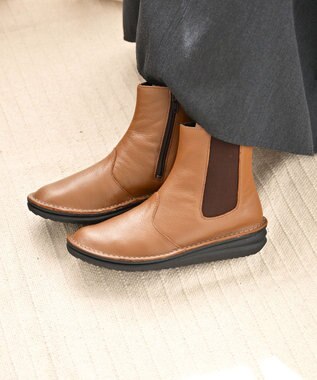 Pointer 本革軽量サイドゴアステッチショートブーツ ライトブラウン