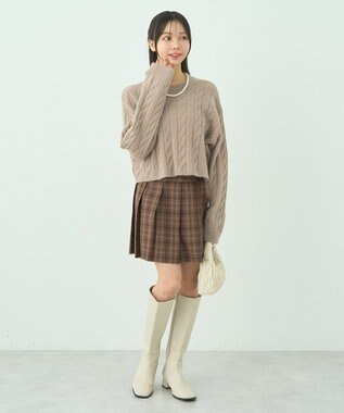 earth music&ecology ベルト付きプリーツミニスカート check