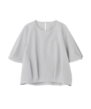 Green Parks 表面感裾タックブラウス Stripe