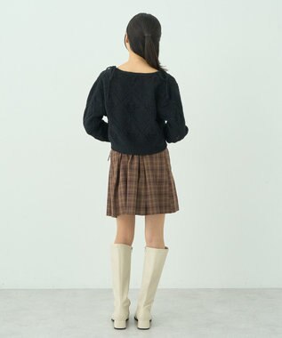 earth music&ecology ベルト付きプリーツミニスカート check