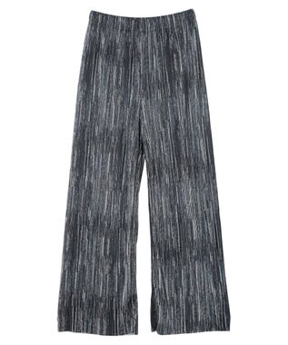 Green Parks セルフカットプリーツワイドパンツ Stripe Black