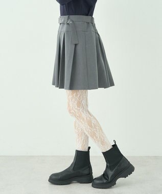 earth music&ecology ベルト付きプリーツミニスカート Gray