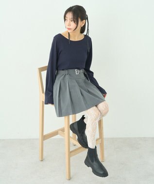 earth music&ecology ベルト付きプリーツミニスカート Gray