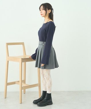 earth music&ecology ベルト付きプリーツミニスカート Gray