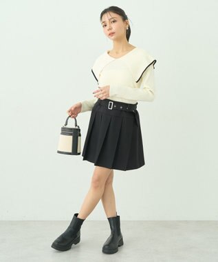 earth music&ecology ベルト付きプリーツミニスカート Black