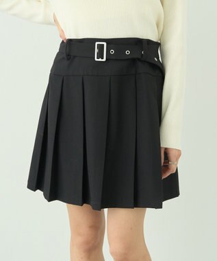 earth music&ecology ベルト付きプリーツミニスカート Black