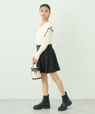 earth music&ecology ベルト付きプリーツミニスカート Black