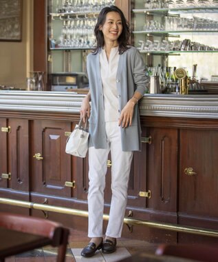 J.PRESS LADIES L 【洗える】COTTON MODAL Vネック カーディガン ダルブルー系