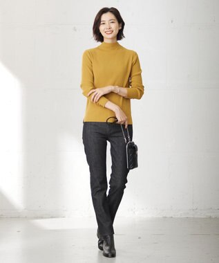 J.PRESS LADIES 針抜きフライス ボトルネック リブ カットソー イエロー系