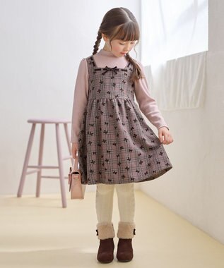 ANY KIDS チェック柄 ドッキング ワンピース ピンク