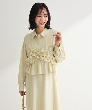 Green Parks ＳＥＴ２点フリルビスチェ＋シャツワンピース Light Khaki