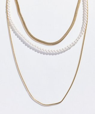 Phoebe パールミックスチェーン3連ネックレス ゴールド