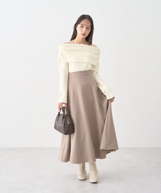 earth music&ecology リボンギャザーオフショルニットプルオーバー Ivory