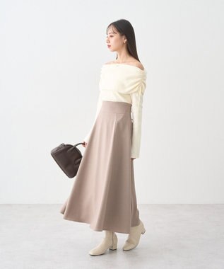 earth music&ecology リボンギャザーオフショルニットプルオーバー Ivory