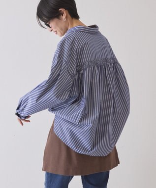 AMERICAN HOLIC 【イージーケア】バックギャザースキッパーシャツ Stripe Navy
