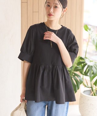 AMERICAN HOLIC 【先行予約】【WEB限定】異素材切替ペプラムプルオーバー Black