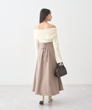 earth music&ecology リボンギャザーオフショルニットプルオーバー Ivory