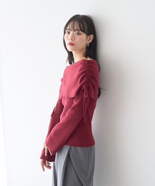 earth music&ecology リボンギャザーオフショルニットプルオーバー Bordeaux