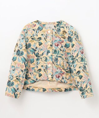 GRACE CONTINENTAL フラワージャガードノーカラージャケット イエロー