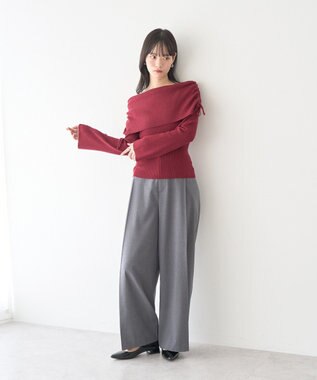 earth music&ecology リボンギャザーオフショルニットプルオーバー Bordeaux
