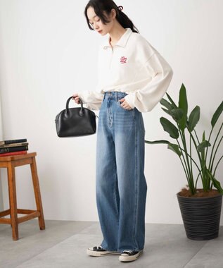 WEGO 【新色追加】ドロストデザインハーフZIPスウェット オフホワイト