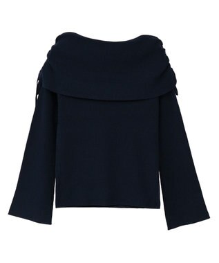 earth music&ecology リボンギャザーオフショルニットプルオーバー Navy