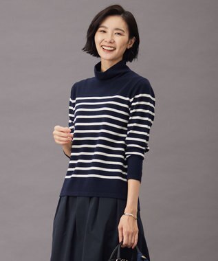 J.PRESS LADIES S 【洗える】SEMI WORSTED WOOL バスクボーダー ニット ネイビー系1