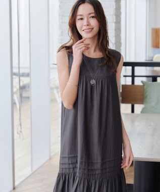 Tiaclasse 【小倉優子さん着用・洗える・XSサイズ】麻調ピンタックロングワンピース チャコールグレー