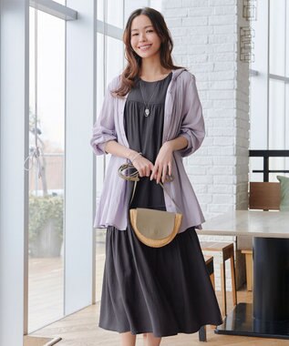 Tiaclasse 【小倉優子さん着用・洗える・XSサイズ】麻調ピンタックロングワンピース チャコールグレー