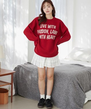 WEGO グラフィックBIGニットプルオーバー レッド