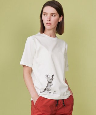 JOSEPH ABBOUD MOUNTAIN 【日本製・アーティストコラボレーション】プレーティング天竺Tシャツ ホワイト系ネコ