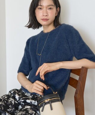 AMERICAN HOLIC フェザー半袖ニットプルオーバー Navy