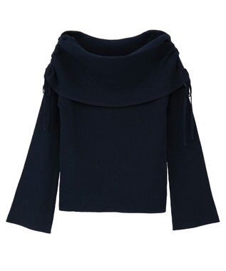 earth music&ecology リボンギャザーオフショルニットプルオーバー Navy