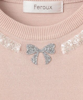 Feroux ビジューネックレスニット ピンク系