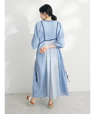 CRAFT STANDARD BOUTIQUE インド綿混エスニック切替ワンピース Blue