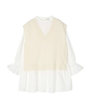 earth music&ecology ＳＥＴ２点Ｖネックベスト＋スタンドカラーチュニック Ivory