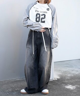 WEGO ナイロンスリーブナンバリングスウェット ホワイト