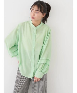 earth music&ecology ボリュームタック袖ブラウス Lime Green