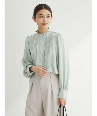 Green Parks ・ＥＬＥＮＣＡＲＥ　ＤＵＥ　ピンタックスタンドブラウス Light Green