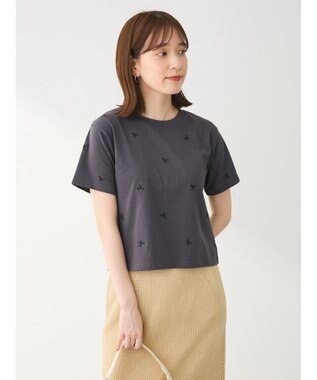 Green Parks ・Ｄｏｕｂｌｅ　Ｆｌａｇｓ　リボン刺繍ＴＥＥ Charcoal Gray