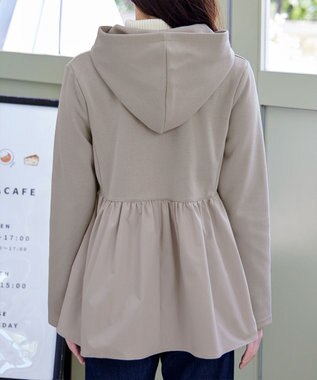 Tiaclasse L 【洗える】異素材ジップフレアパーカー グレージュ