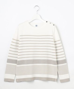 J.PRESS LADIES L 【洗える】Cotton Acetate パネルボーダー プルオーバー ニット グレー系