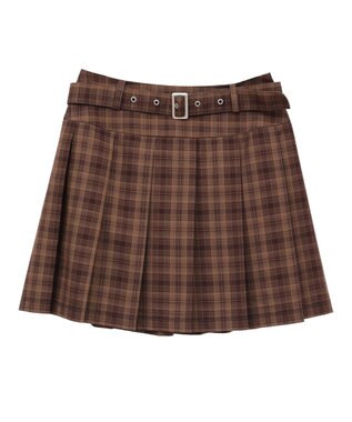 earth music&ecology ベルト付きプリーツミニスカート check