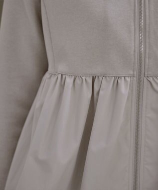 Tiaclasse L 【洗える】異素材ジップフレアパーカー グレージュ