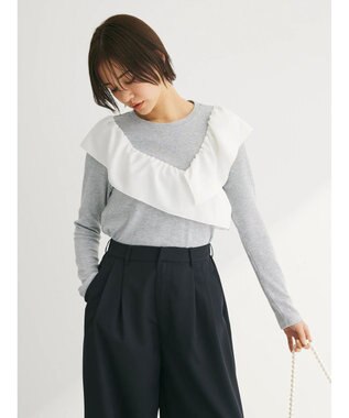 Green Parks ・ＳＵＧＡＲ　ＳＰＯＯＮ　アシンメトリーフリルロンＴＥＥ Gray Mixture