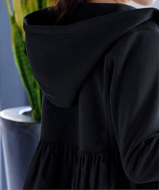 Tiaclasse L 【洗える】異素材ジップフレアパーカー ブラック