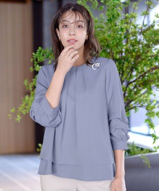 Tiaclasse 【新色追加・洗える】つまみタック袖レイヤードブラウス ブルー