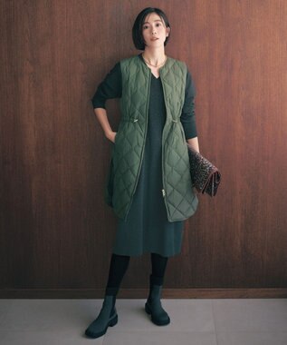 UNFILO L 【洗える/抗菌防臭】追加生産決定！マイビューティーニット Ⅴネックワンピース チャコール