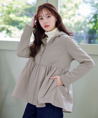 Tiaclasse L 【洗える】異素材ジップフレアパーカー グレージュ