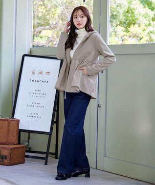 Tiaclasse L 【洗える】異素材ジップフレアパーカー グレージュ